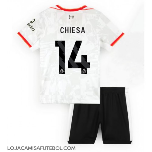 Camisa de Futebol Liverpool Federico Chiesa #14 Equipamento Alternativo Infantil 2024-25 Manga Curta (+ Calças curtas)